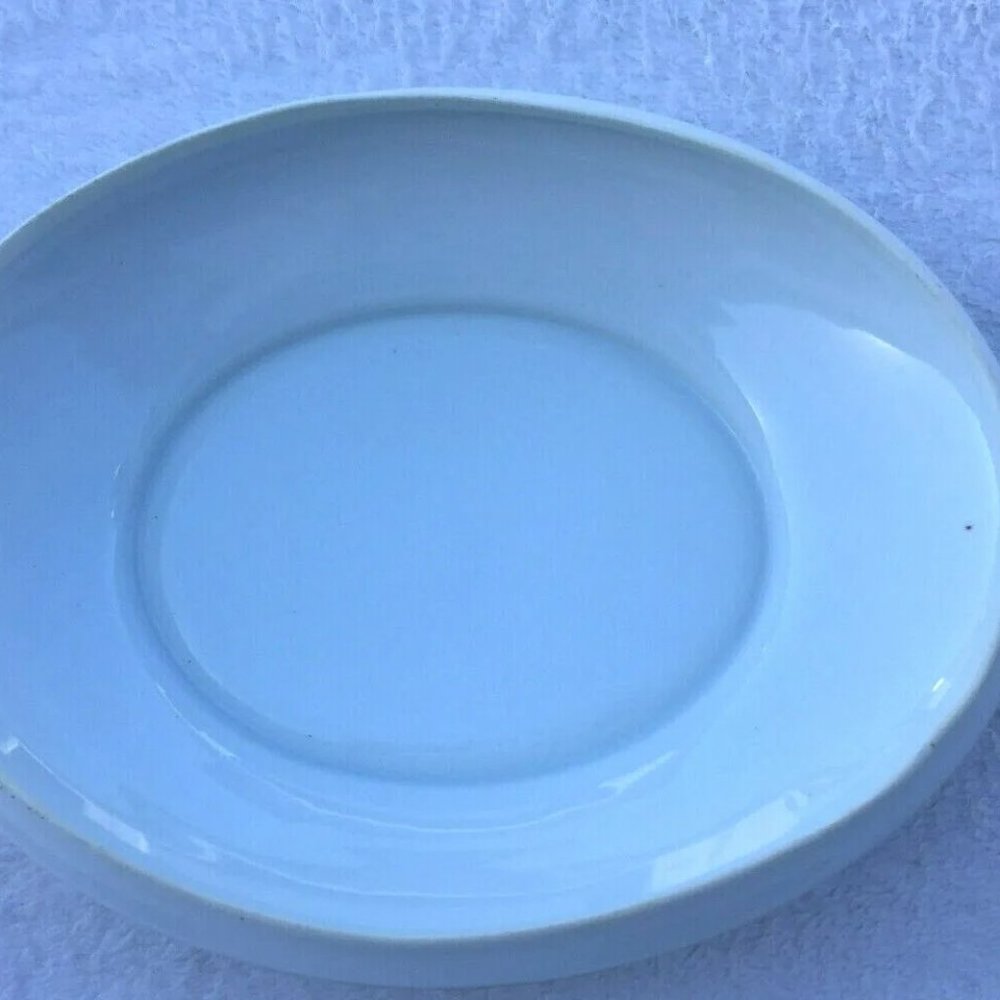 Antique Vintage Turin Bavaria Oval Oblong Bowl Dish White Gold Color Trim Handle